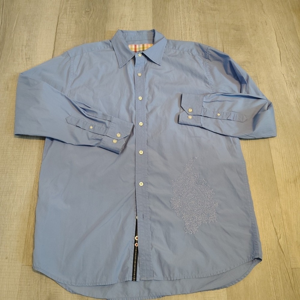 Robert Graham Shirt Purple XL Floral Embroidered‎ Long Sleeve Dress Shirt Button